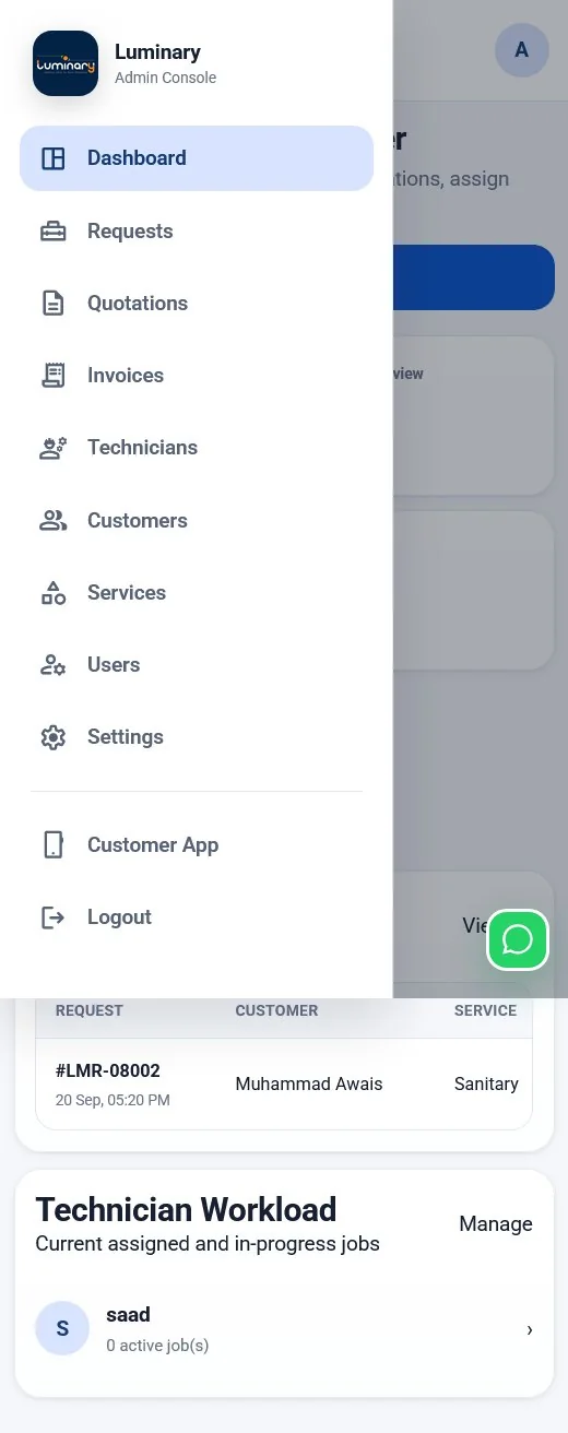 Luminary: Admin menu