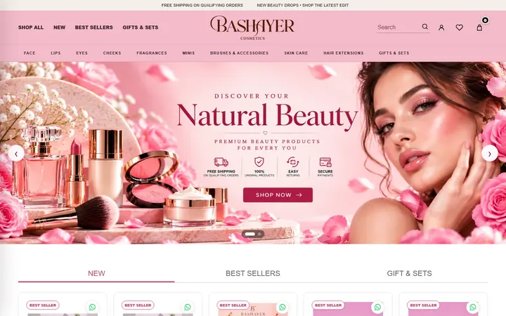 Bashayer Cosmetics website home page
