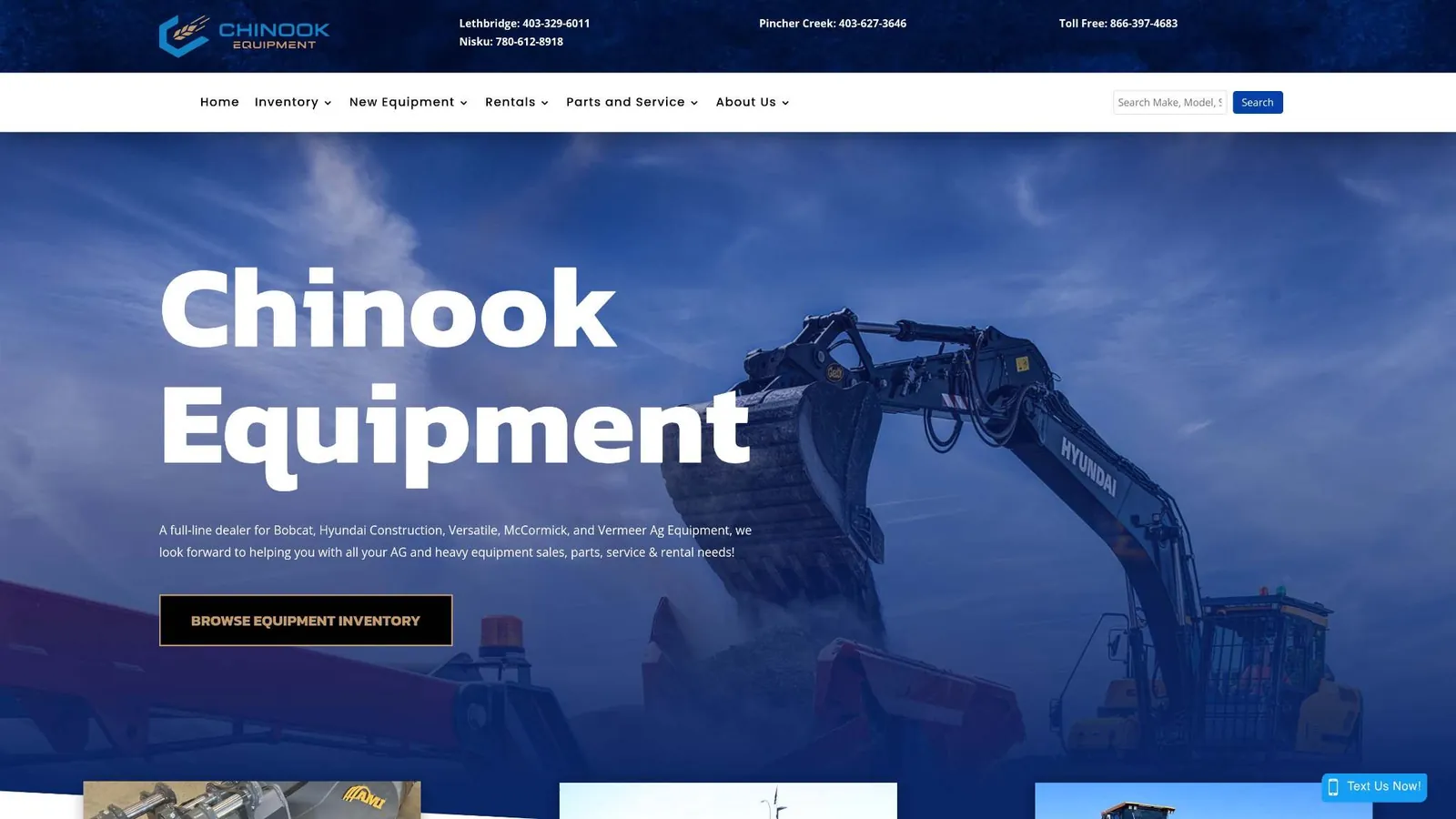 Chinook Equipment website home page