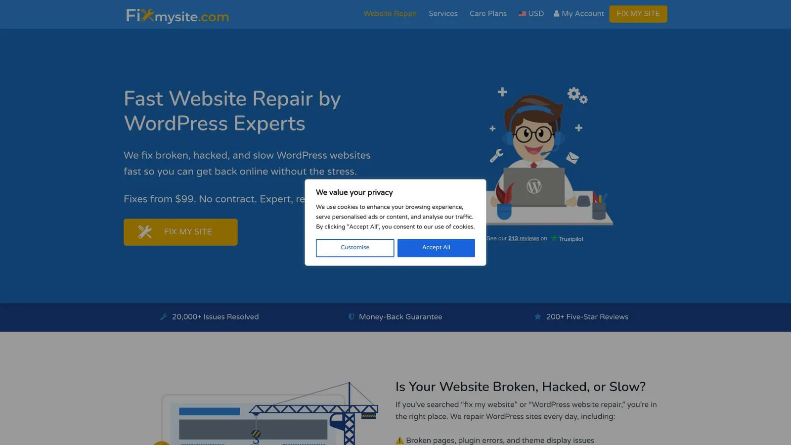 Fix My Site website home page