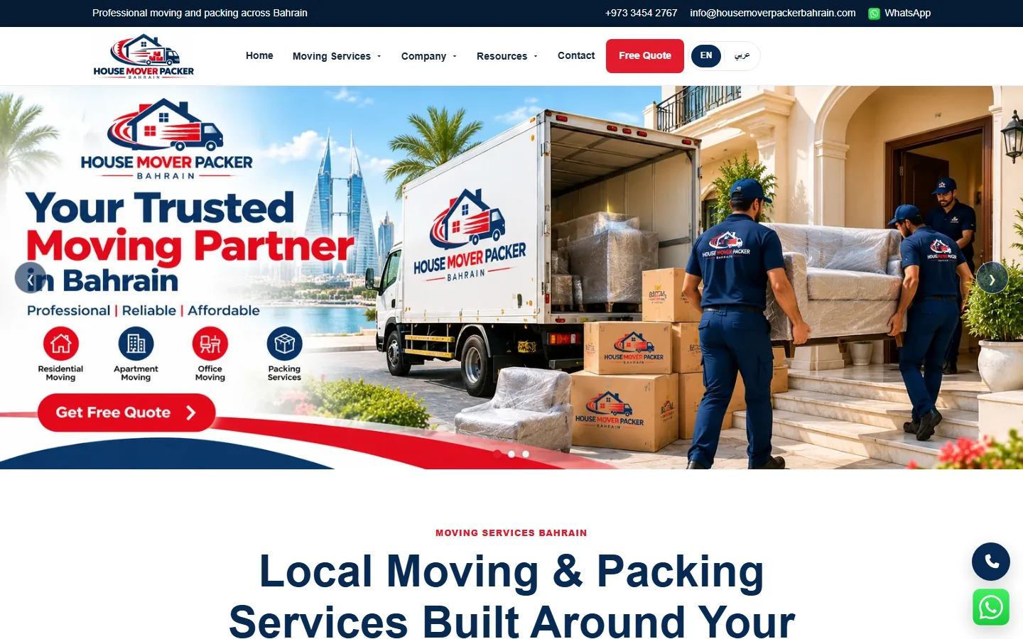 House Mover Packer website home page designed by 1MillionWebs
