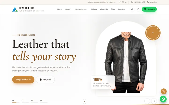 Leather Hub website home page