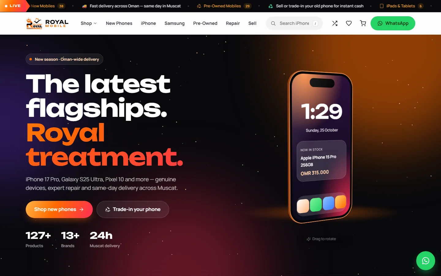 Royal Mobile Store website home page designed by 1MillionWebs