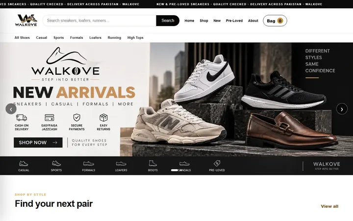 Walkove website home page