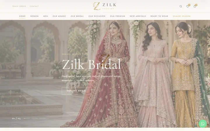Zilk Fashion website home page